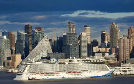NCL Cruise ship docked at the port of Manhattan New York City