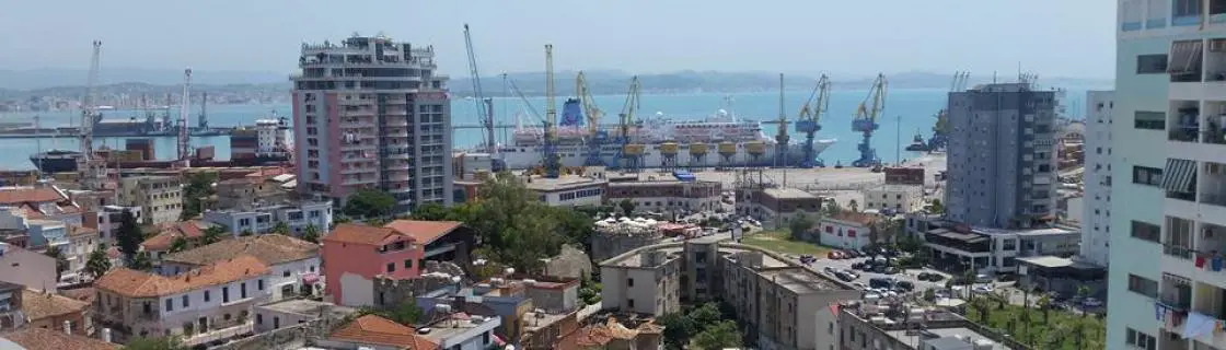 cruise ship docked at the port of Durres, Albania