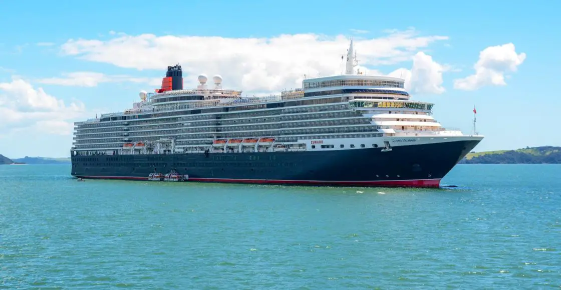 Cunard Line Queen Elizabeth cruise ship sailing to homeport